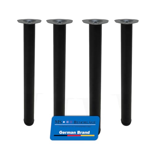 MS Beschläge Juego de 4 patas de mesa de metal, 710 mm, altura regulable, diámetro de 60 mm, color negro mate, se puede acortar individualmente, patas de mesa para cocina, oficina, mesa de comedor
