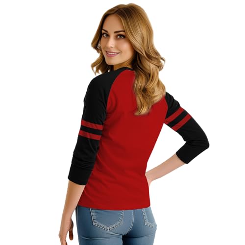 Decrum 3/4 Length Sleeve Womens Tops - Striped Raglan Sleeve Casual Baseball Shirt Women3