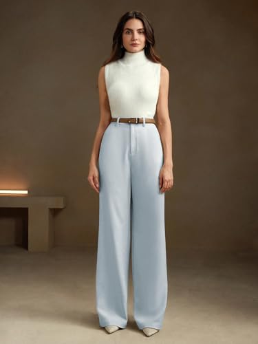 Image of KERI PERRY Trousers for Woman Pants Women's Formal Office Korean | Black Beige Track Pant | Straight | Cotton Spandex Stretchable Trouser | High-Waisted Bottom Wear
