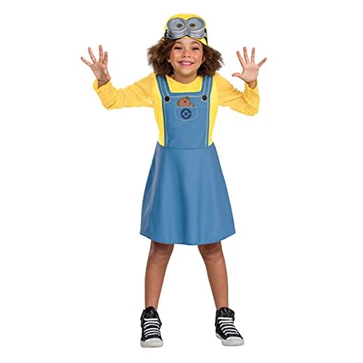 Disfraz de Bob Minion para niña, disfraz oficial de Minion con gafas y sombrero, tamaño clásico pequeño (4-6x)