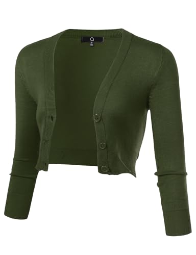 Image of Allsense Women's Cropped Bolero Shrug Cardigan | 3 /4 Sleeve, Button Down, Lightweight Knit Sweater
