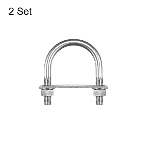 Image of uxcell Round U-Bolts, 2 Sets 66mm(2.6 inch) Inner Width 99mm Length M12 304 Stainless Steel U Clamp Bolt with Nuts Washers and Plates, for Boat Trailer