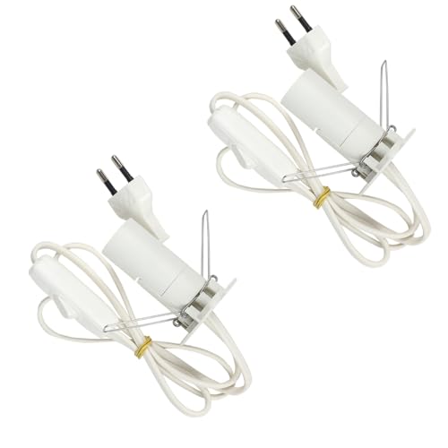 Portalámparas E14 con Interruptor y Cable de 1m, Base para Bombilla E14, Enchufe Europeo, Material PVC, Color Blanco - Ideal para Lámparas de Sal y Piedra - 2units