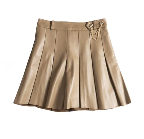 Lambskin Mini Pleated Skirt Women College Style Hot Girl Golden