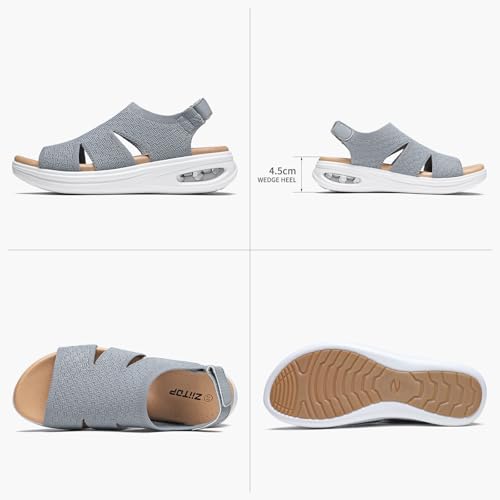 Image of ziitop Walking Sandals Women Orthopedic Sandals for Women Comfortable Arch Support Orthotic Platform Wedge Shoes Air Cushion Adjustable Strap Comfort Shoes for Summer Travel Beach Party Shopping Work