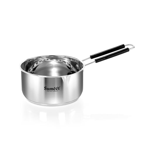 Image of Sumeet Stainless Steel Induction Bottom Gas Stove & Induction Friendly Saucepan with Bacelite Wire Handle, 900ml, 12 cm Dia, Silver