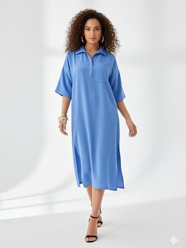 Image of PURVAJA Women's Maxi Solid Linen Dress