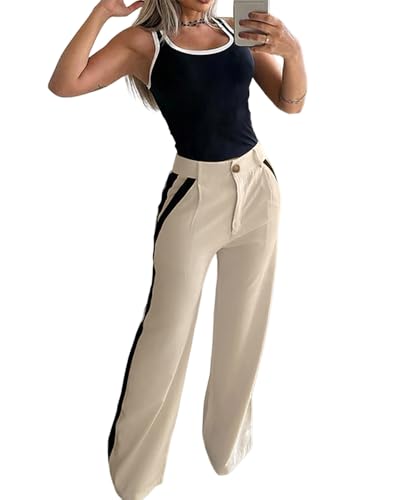 Womens 2 Piece Outfits Summer Casual Sleeveless U Neck Slim Fit Tops and Striped Wide Leg Pants Lounge Set
