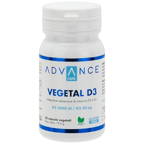 ADVANCE CARE - Vegetal D3 - Food supplement based on vitamin D3 and vitamin K2 - Contributes to bone health - Format: 50 capsules