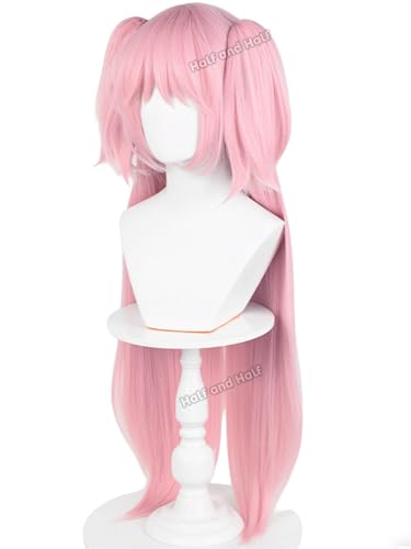 Image of Mado-ka Cosplay Wig 37.4'' Long Pink Anime Ponytail Wig with Bangs | Dark Pink Twin Tails Pigtails Wigs for Women Halloween Party Costumes