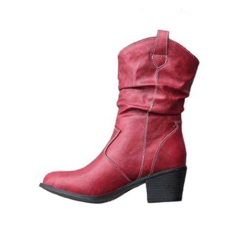 Boots For Women With Heel Thigh High Women's Embroidered Western Cowboy Ankle Boots Mid Calf Chunky Heel Pointed Toe Cowgirl Style Fashion Retro Classic Boot Pull-On