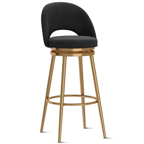 360°回転カウンタースツール 1脚セット 背もたれ付きトールバーチェア キッチンアイランド用フレームと脚付き布張りスツール ブラック 75cm 1個