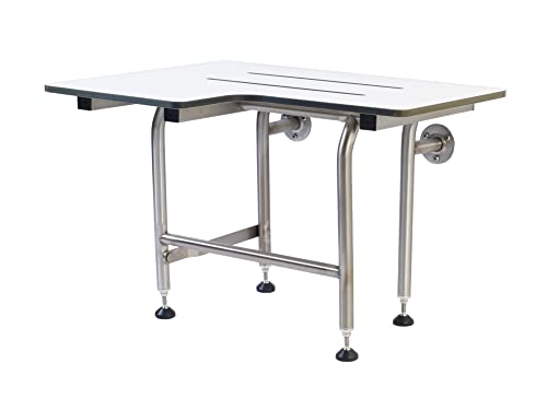 Shower Seat Folding Legs - Type 304 Stainless Steel / Industrial Grade Phenolic Resin / ADA Wall Mount Bathroom Safety Bench / Right / 26'' x 21'', White, 26'' Right Hand, 23.0 pounds (PH-FL-RH)