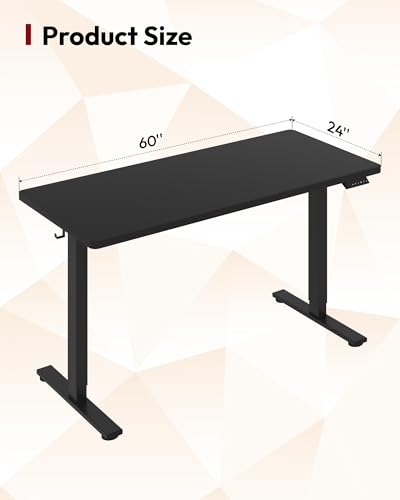 Image of SANODESK Electric Standing Desk 60 x 24 Inches Whole-Piece Desktop Height Adjustable Stand Up Desk w /6-Button Controller Ergonomic Computer Desk for Home Office, Black Frame + Black Tabletop