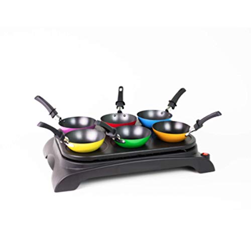 OHMEX OHM-PRT-3444POT Wok-Set für Partys, 1000 W, mit Kontrolllampe, mit Zubehör: 1 Löffel aus Kunststoff und 6 Pfannenwender aus Holz Cover