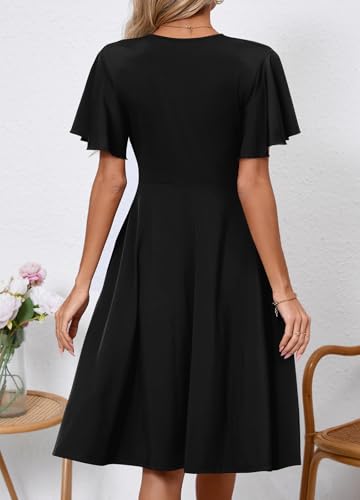 Image of Women's Casual Summer Dress V Neck Short Sleeve Flowy Stretchy Comfort Fit for Daily Wear Work Midi Dresses