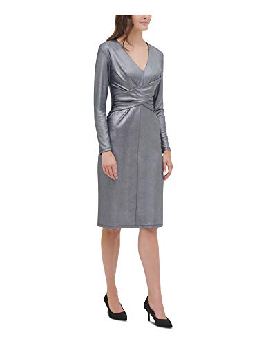 Tommy Hilfiger Women s Foil Knit Fit and Flare Dress, Silver, 12