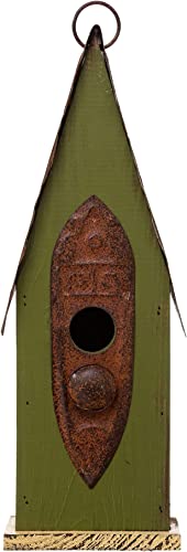 Glitzhome 13.25''H Hanging Birdhouse Retro Green Distressed Solid Wood Bird House For Outdoor #TOP4