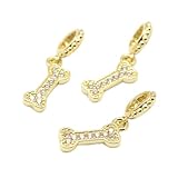 DanLingJewelry 10Pcs Brass Pave Cubic Zirconia Bone Charms Golden Color Dog Bone Dangle Pendant Beads for European Jewelry Bracelets Making