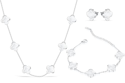 Four Leaf Clover Necklace Bracelet Earring Set for Women | 18K Gold Plated 4 Leaf Lucky Jewelry