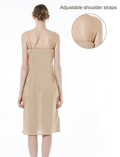 BEAUTELICATE Women Longer Slip 100% Cotton Full Slip with Side Split Under Dress Knee Length Adjustable Straps3