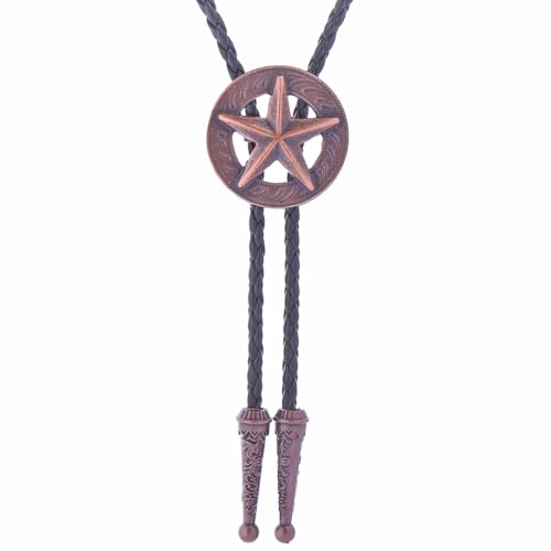 Image of Btilasif Bolo Tie for Men Vintage Western Cowboy Texas Star Leather Necktie Necklace Costume Accessories for Men,copper