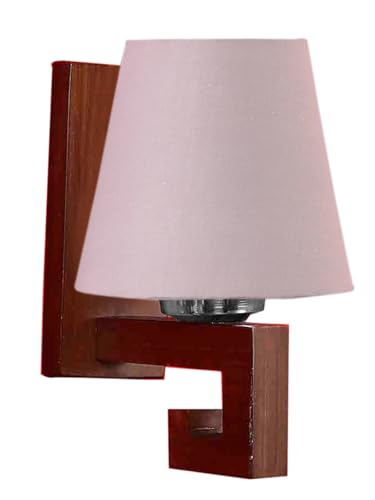 Image of Wall Lamp with Wooden Base (H- 10.9 Inch, Pinkish Grey) Wall Sconce for Bedroom /Living Room, Study Room, Home Office Decor | Decorative Indoor Lighting, Warm Ambient Night Lamp | Flared Shape