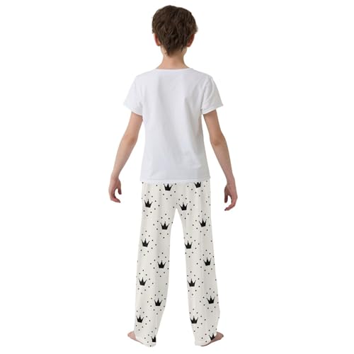 Boys' Pants Retro Black Crowns Dots White Long Bottoms Jogger Pants Elastic Waist Trousers with Pockets S-XL3