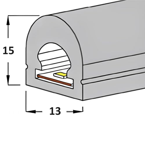JANDEI – 5 Meter Flexibles Silikonprofil für LED-Streifen mit Leiterplatten bis 10 mm Breite. 270° Lichtabstrahlwinkel, 15 mm x 13 mm Halbkreisform. Für den Außenbereich Geeignet, Weiß