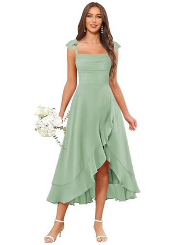 TORYEMY Chiffon High Low Bridesmaid Dresses Square Neck Spaghetti Straps Formal Evening Dress for Women