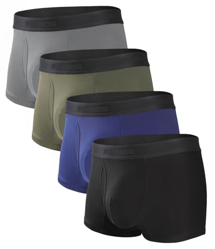 Men's Bamboo Underwear 4-Pack - Ultra Soft, Anti-Roll Waistband, Tagless Trunks