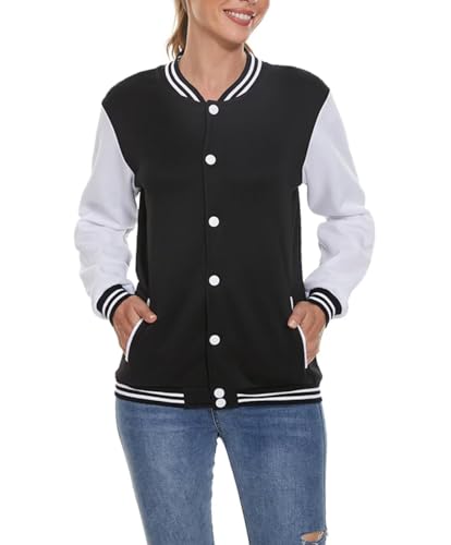 ACEFAST INC Women's Varsity Jacket Baseball Uniform Casual Long Sleeve Sport Bomber Jacket Coat2
