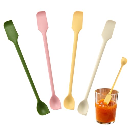 Image of 4Pcs Small Spatulas, Mini Silicone Spatula Set, Double-Headed Jar Spatula, Flexible Jar Scraper Spatulas, Used for Kitchen & Cosmetic Scrapers - Food-Grade, Heat Resistant Silicone Tools(4 Colors)
