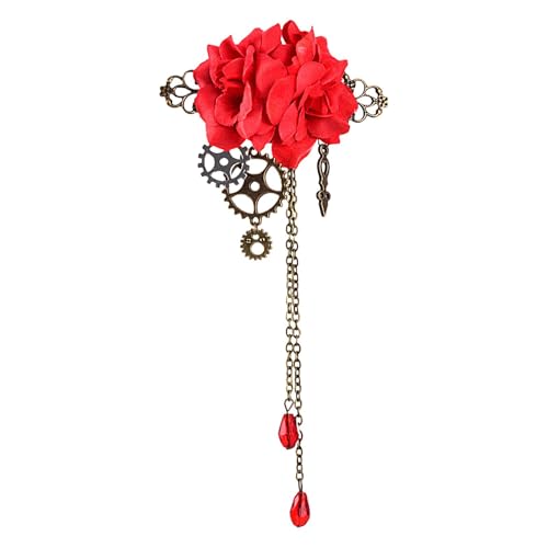 Dtharen ヴィンテージヘアクリップ、ファッションヘアクリップ | ヘアクリップゴシックヘアクリップ - 機械式スチームパンクギアブローチ、タッセル付き、レトロヘアアクセサリー、ヴィンテージフラワーギアヘアクリップ