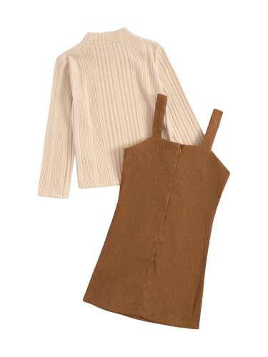 MakeMeChic Toddler Baby Girl Fall Outfits Mock Neck Long Sleeve Top and Corduroy Button Overall Dress Sets2