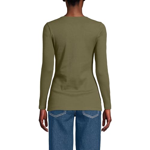 Image of Lands' End Womens Long Sleeve Micro Rib Crew Olive Drab Petite X-Small