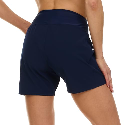 Image of Hurley 5 inch /7 inch High Waisted Swim Shorts Women, Board Shorts with Pockets & Inner Liner, Quick Dry Swim Trunk, UPF 50+
