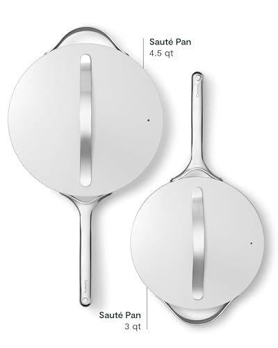 Image of Caraway Nonstick Ceramic Saute Pan with Lid (4.5 qt, 12 inch) - Non Toxic, PTFE & PFOA Free - Oven Safe & Compatible with All Stovetops (Gas, Electric & Induction) - Gray