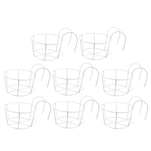 PRIME KRAFTS Anti Rust Metal Hanging Planters for Balcony | Round Flowerpot Holder | Railing Planters, Fence Garden Flowerpot, Gamla, Flower Pots for Home and Garden (White - Pack of 8)