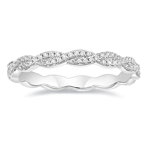 TIGRADE Engagement Ring Cubic Zirconia Twisted Ribbons of Pave-Set Eternity Wedding Band for Women Size 3-12