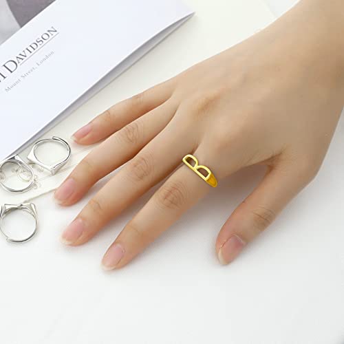SILVERCUTE Sideways Initial Ring Gold Plated Sterling Silver Cute Dainty Letter B Rings Stackable Statement Party Ring for Women, Adjustable