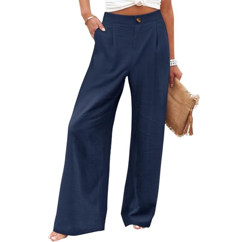 Women's Casual Wide Leg Pants Loose High Waist Button Trousers with Pocket 2025 Travel Vacation Outfits for Women