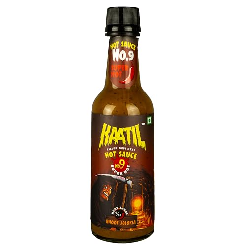 Kaatil Hot Sauce No. 9 | Super Hot Ghost Pepper Sauce | Made with Authentic Indian Bhoot Jolokia Chillies | Works as a Dip, Spread, Marinade, Saute, Stir-fry, Finishing Sauce | No Artificial Colours, Flavours | Made in India | Vegan | 7 Oz | No Artificial Heat