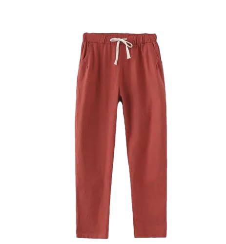 Women Summer Linen Cotton Casual Solid Color Elastic Waist Trousers Harajuku Ankle-Length Pants