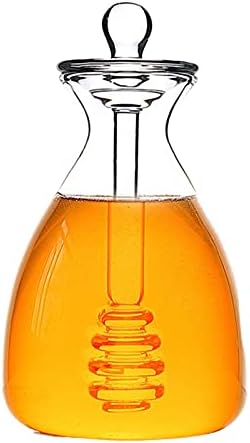 Pot à Miel 500 Ml Avec Cuillère Et Couvercle Bois - Distributeur Verre Borosilicate