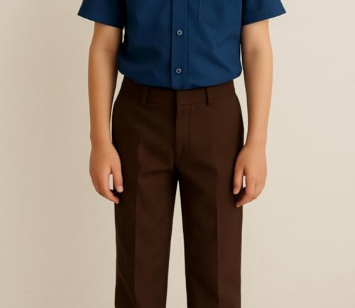 Image of School Uniform Coffee Trousers for Boys and Girls, Formal Regular-Fit School Pants, Comfortable, Durable Fabric for Daily School Wear. 3-4 Years