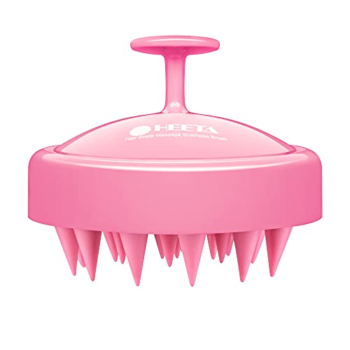 HEETA Scalp Massage Brush for Wet and Dry Hair, Gentle Head Massage Brush, Shampoo Hair Brush with Soft Silicone Head for Exfoliating and Head Massage-Pink