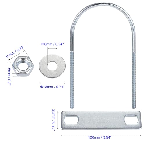 MACHSWON Round U-Bolt,2 Set Zinc Plated Alloy Steel M6 U Bolts 76mm(3") Inner Width 150mm Length with Nuts and Frame Plate for Automobiles Boat Trailer - Image 3