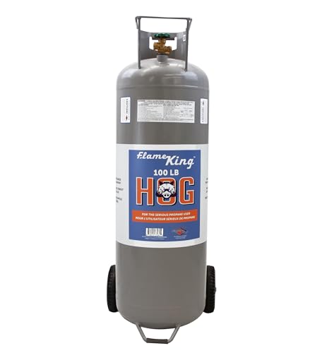 Flame King 100LB Empty Propane Tank with Wheels, Horizontal & Vertical LP Cylinder with Built-in Gauge for Fire Tables, Fire Pits, Patio Heaters, Barbeques, Lunch Trucks, Weed Torches & Truck Campers