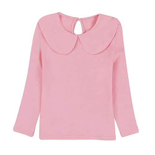 Image of ASHER FASHION Little Girls Peter Pan Collar Blouse Long Sleeve Basic Plain Jersey Tee Shirt